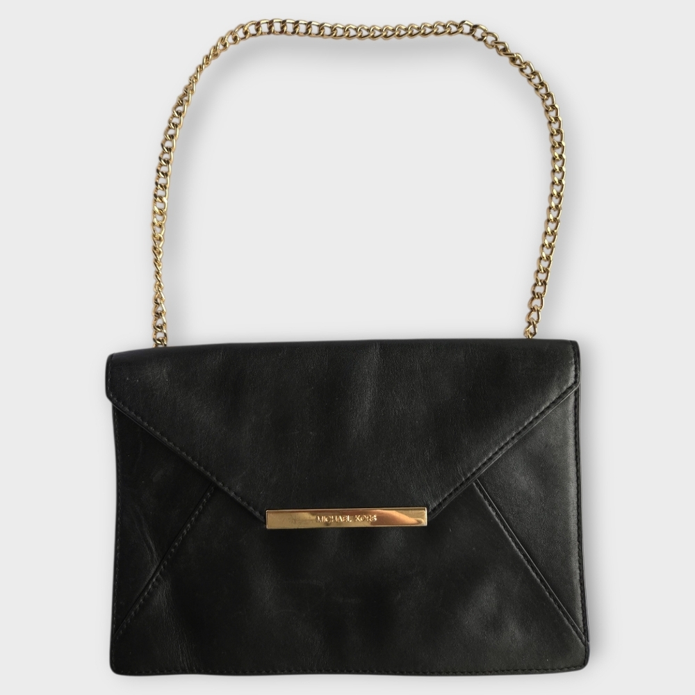 Michael Kors Lana Envelope Black Clutch Leather